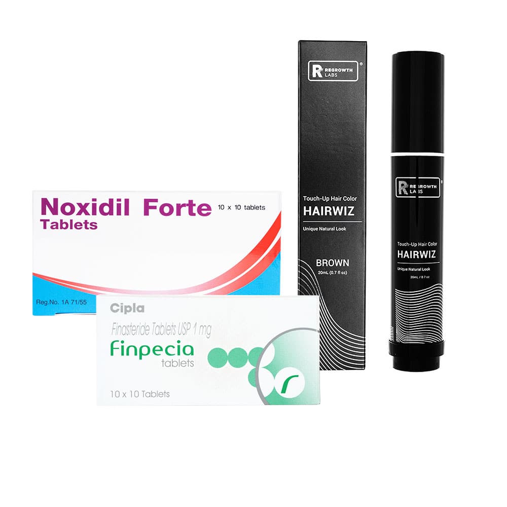 フィンペシア1mg(100錠1箱)＋ノキシジル10mg(100錠1箱)＋リグロースラボ ヘアウィズ タッチアップヘアカラー・ブラウン(20ml1本) 【1セット】