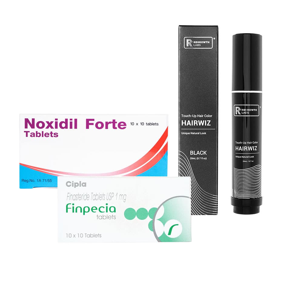 フィンペシア1mg(100錠1箱)＋ノキシジル10mg(100錠1箱)＋リグロースラボ ヘアウィズ タッチアップヘアカラー・ブラック(20ml1本) 【1セット】