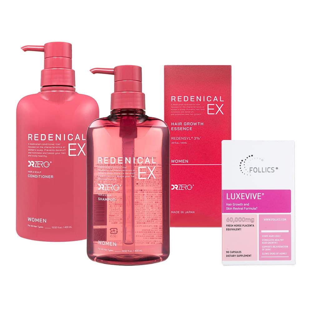 フォリックス ルグゼバイブ(90錠1本)+ドクターゼロ リデニカルEX ヘア&スカルプシャンプー(400mL1本)/コンディショナー(400mL1本)/エッセンス(60mL1箱)・女性用 【1セット】